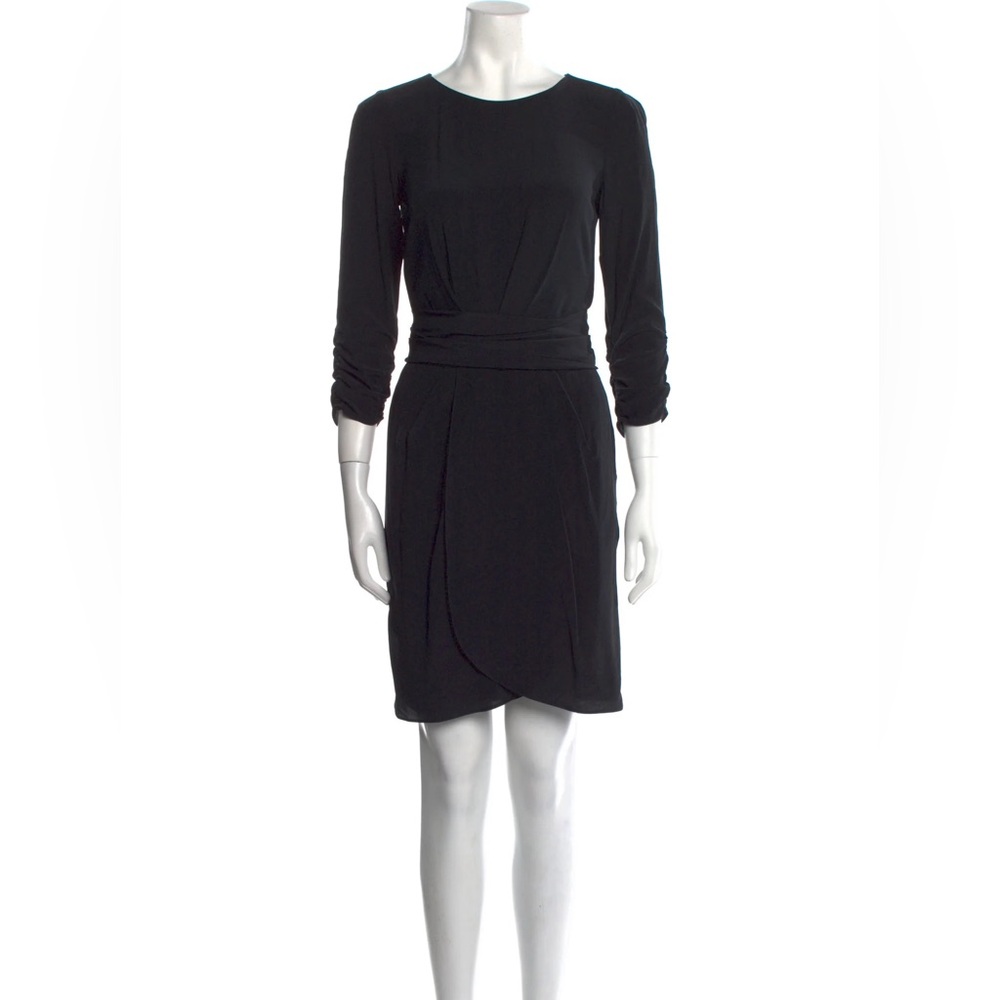 Emporio Armani 100% Silk Sheath Mini Dress Black 42/6 3/4 Sleeve Pleated Evening